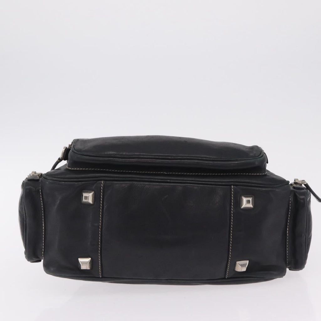 PRADA Hand Bag Leather Black Silver Auth 207680