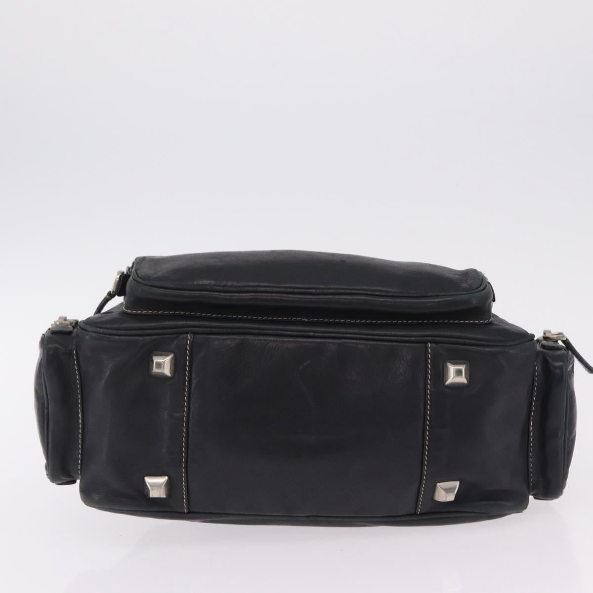 PRADA Hand Bag Leather Black Silver Auth 207680