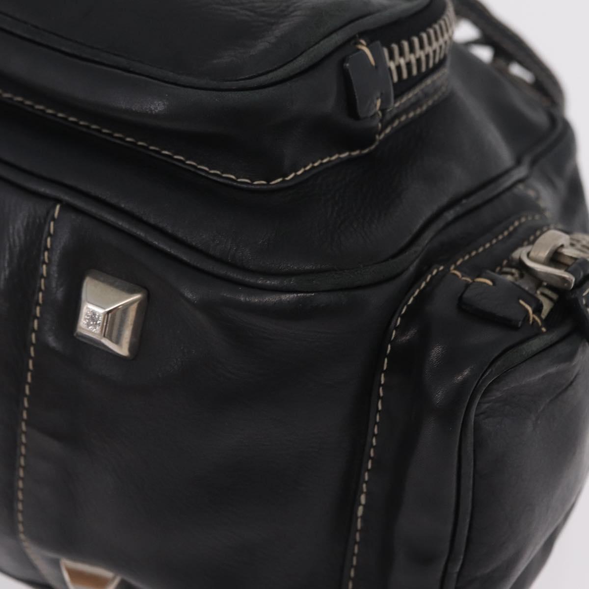 PRADA Hand Bag Leather Black Silver Auth 207680