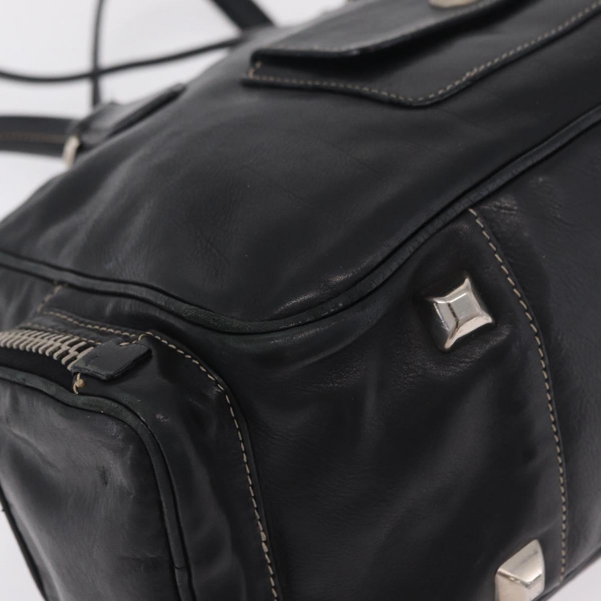 PRADA Hand Bag Leather Black Silver Auth 207680