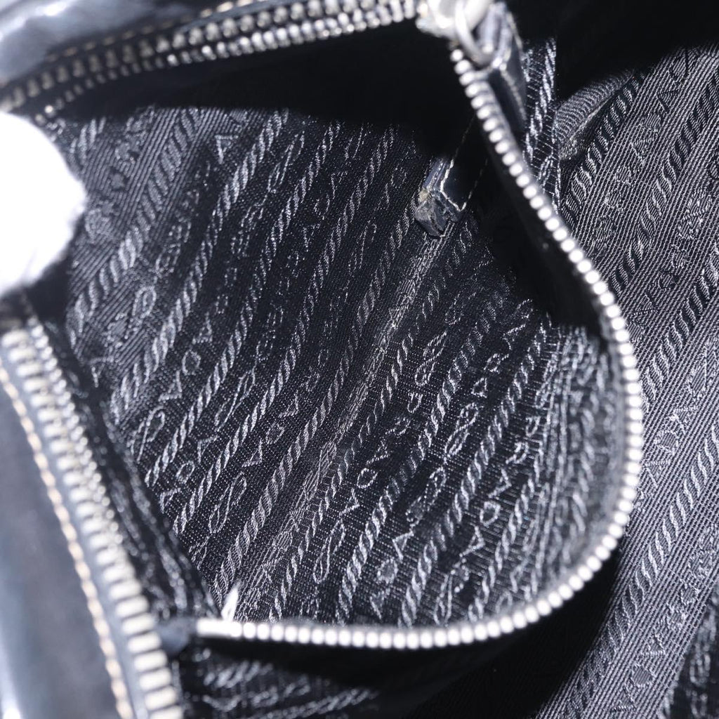 PRADA Hand Bag Leather Black Silver Auth 207680