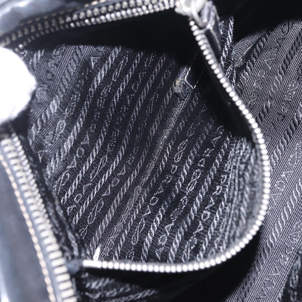 PRADA Hand Bag Leather Black Silver Auth 207680