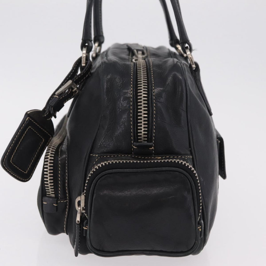 PRADA Hand Bag Leather Black Silver Auth 207680