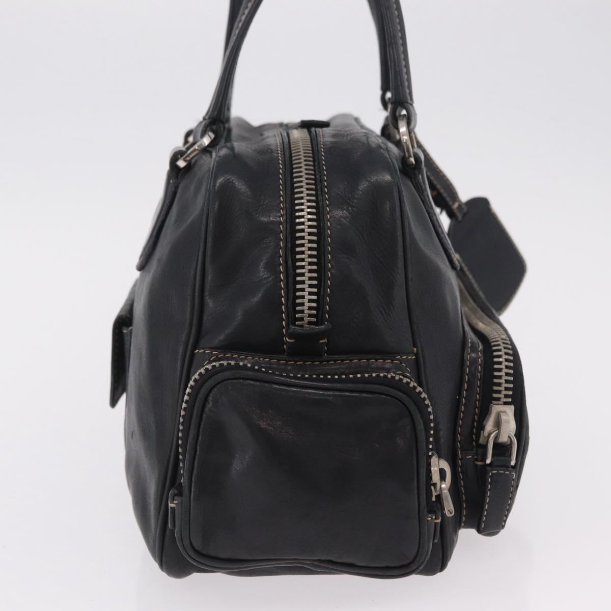 PRADA Hand Bag Leather Black Silver Auth 207680