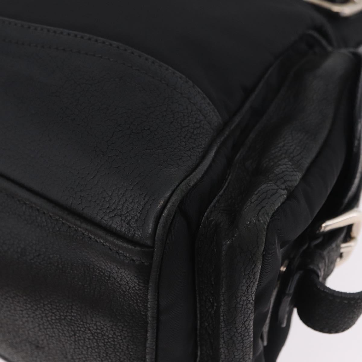 PRADA Tote Bag Nylon Black Silver Auth 207682