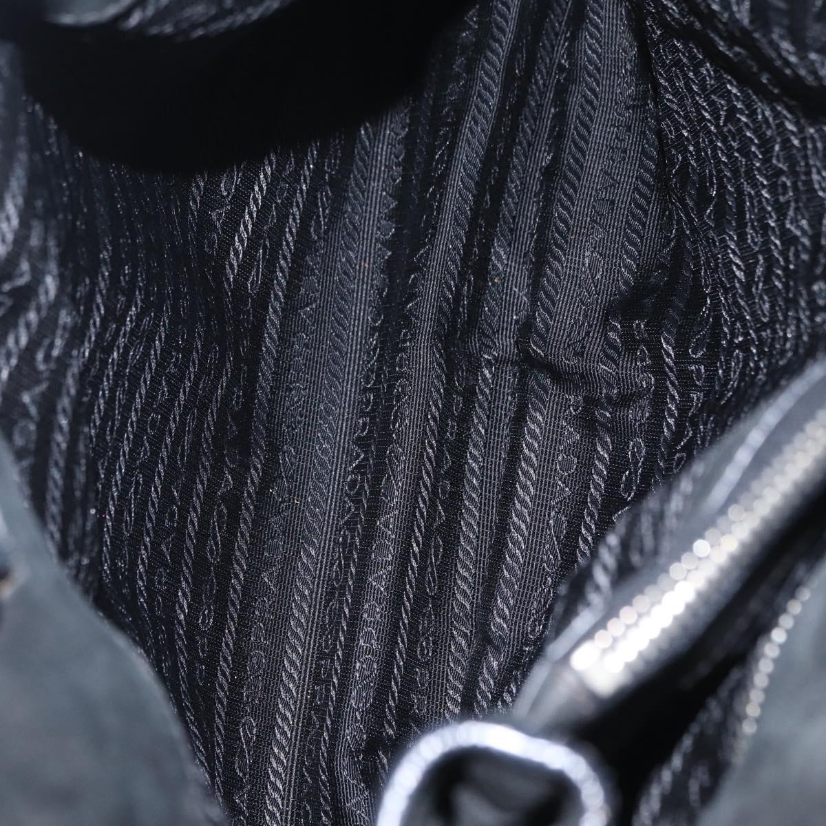 PRADA Tote Bag Nylon Black Silver Auth 207682