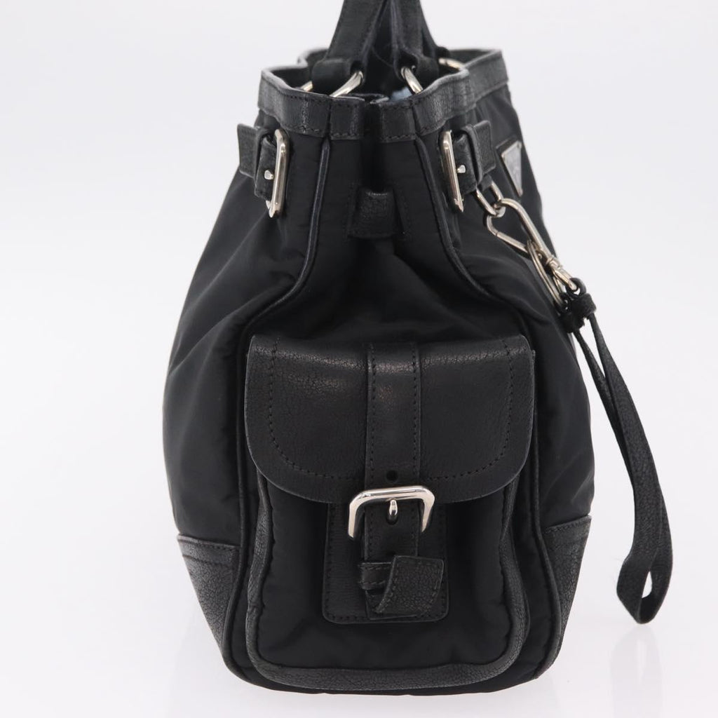 PRADA Tote Bag Nylon Black Silver Auth 207682