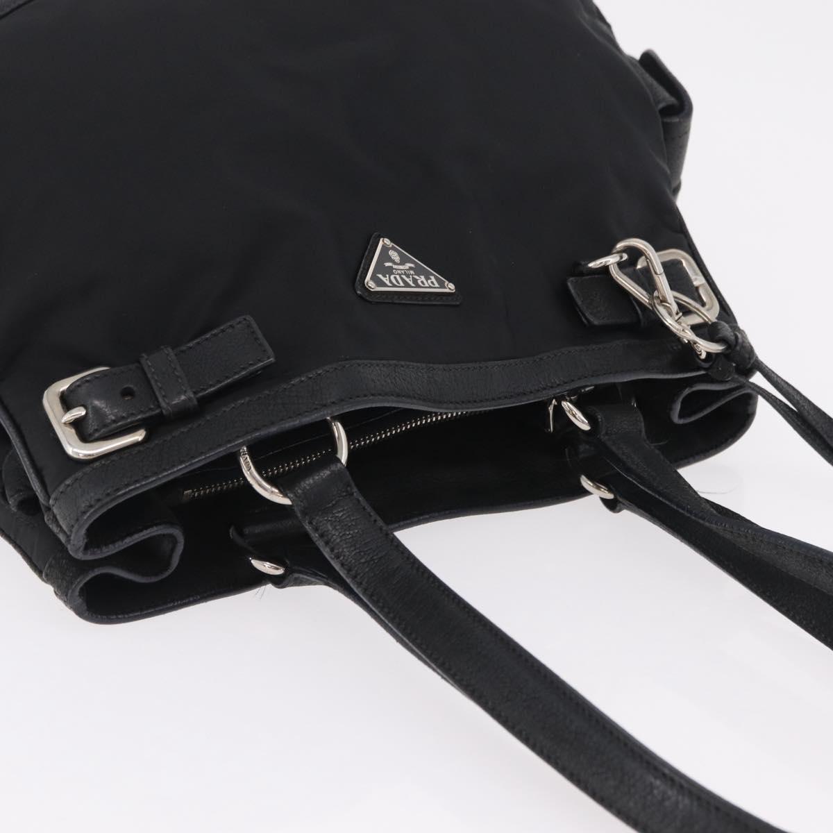 PRADA Tote Bag Nylon Black Silver Auth 207682