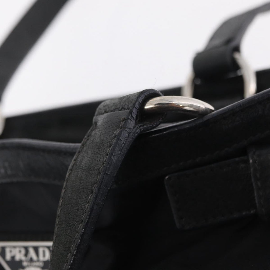 PRADA Tote Bag Nylon Black Silver Auth 207682