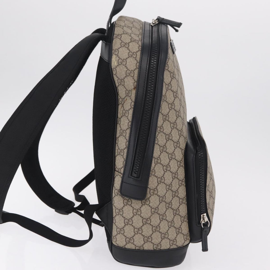 GUCCI GG Supreme Backpack PVC Beige Silver 406370 Auth 207738