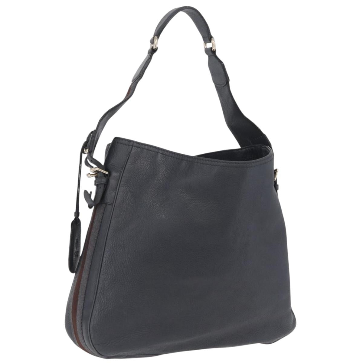 GUCCI Sherry Line Shoulder Bag Leather Gray Silver 247597 Auth 207752A