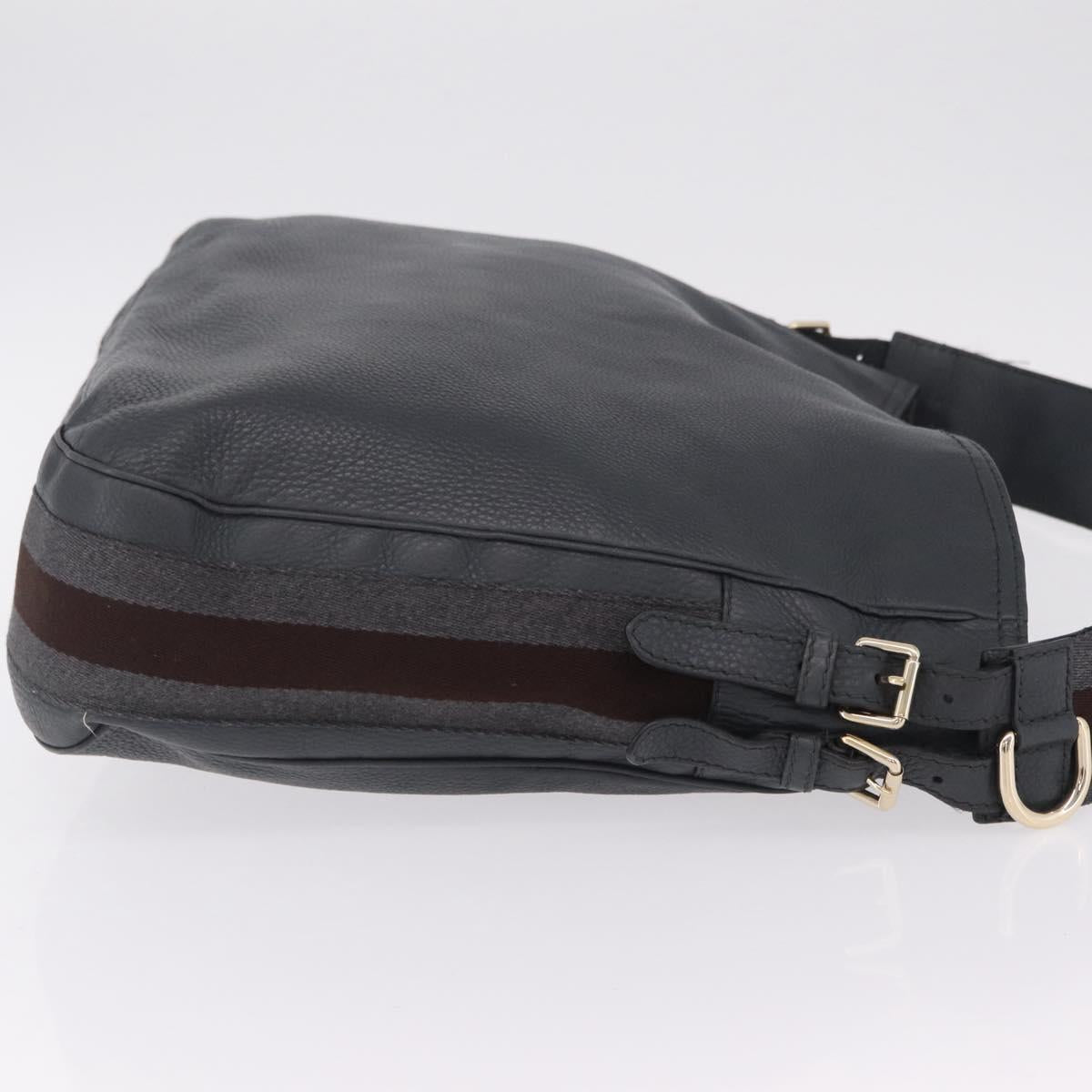 GUCCI Sherry Line Shoulder Bag Leather Gray Silver 247597 Auth 207752A