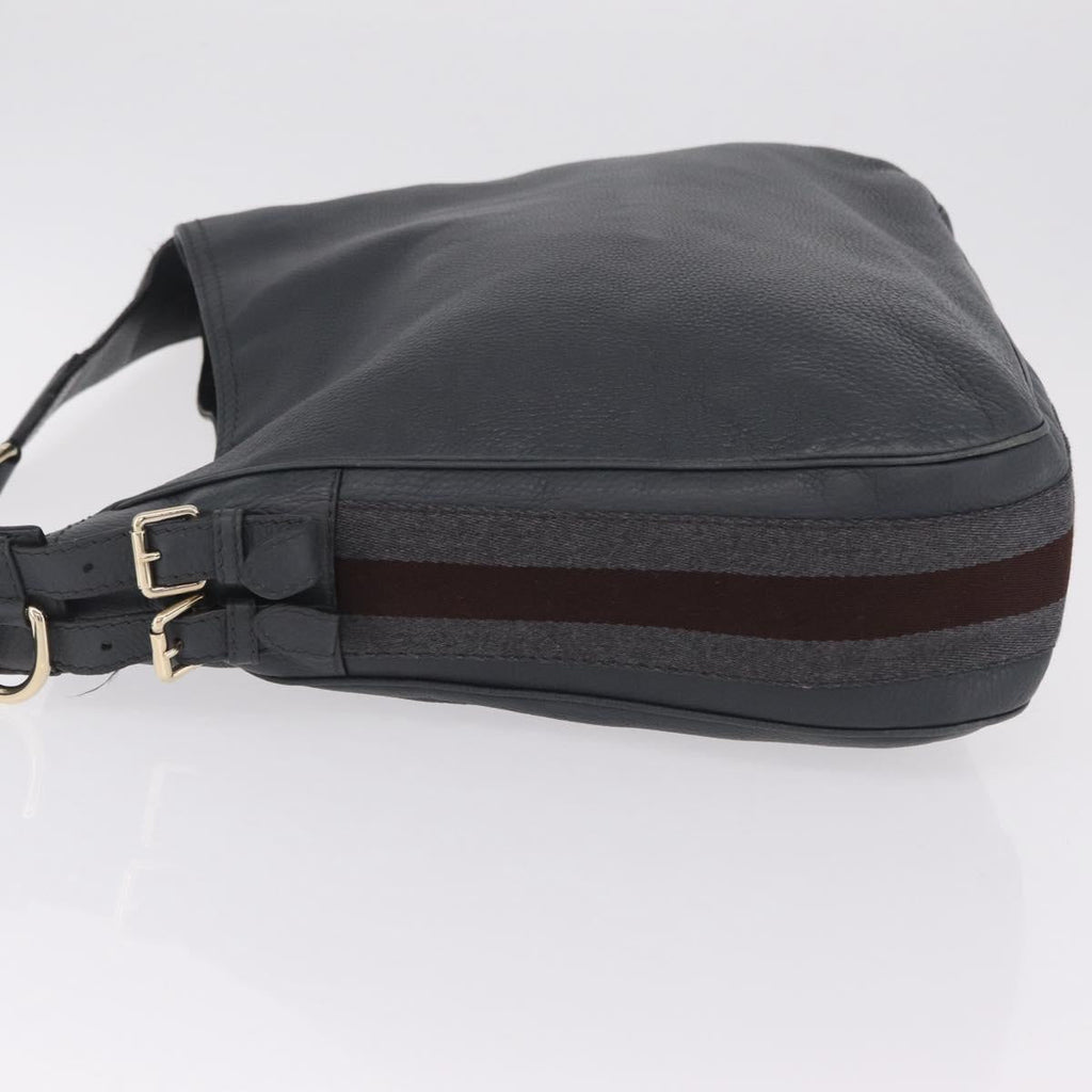 GUCCI Sherry Line Shoulder Bag Leather Gray Silver 247597 Auth 207752A