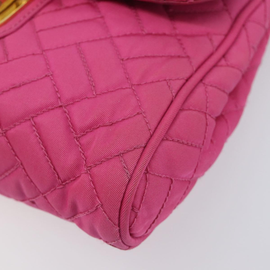 PRADA Chain Shoulder Bag Nylon Pink Gold Tone Auth 207772A
