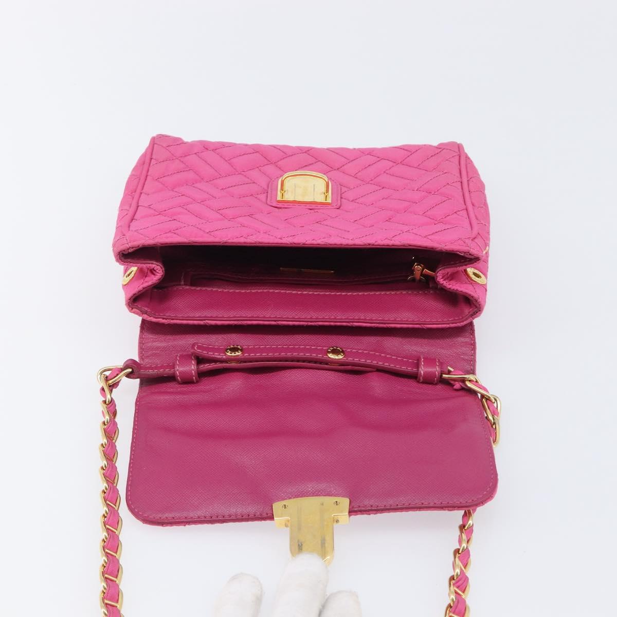 PRADA Chain Shoulder Bag Nylon Pink Gold Tone Auth 207772A