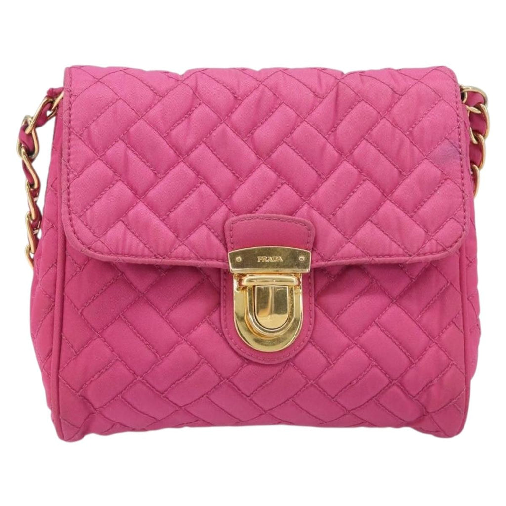 PRADA Chain Shoulder Bag Nylon Pink Gold Tone Auth 207772A