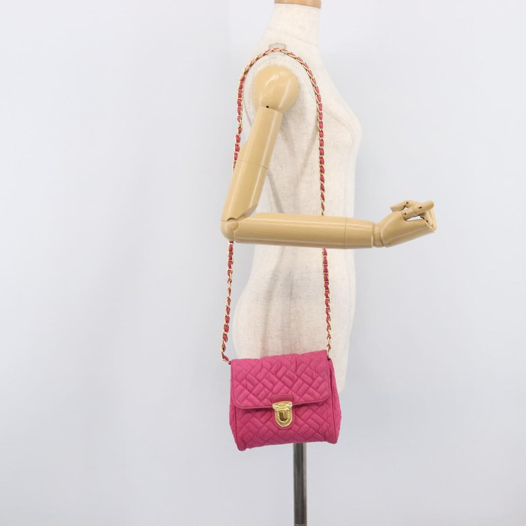 PRADA Chain Shoulder Bag Nylon Pink Gold Tone Auth 207772A