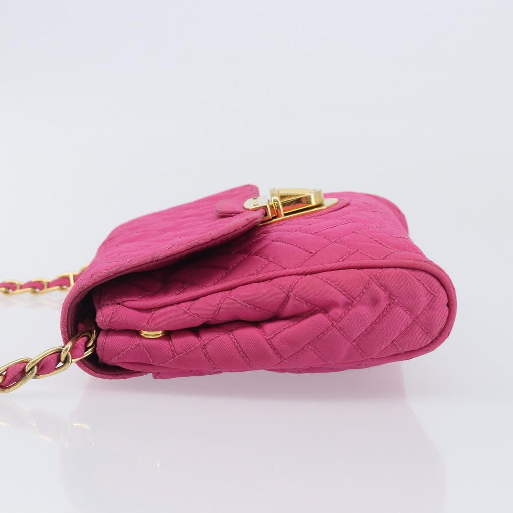 PRADA Chain Shoulder Bag Nylon Pink Gold Tone Auth 207772A