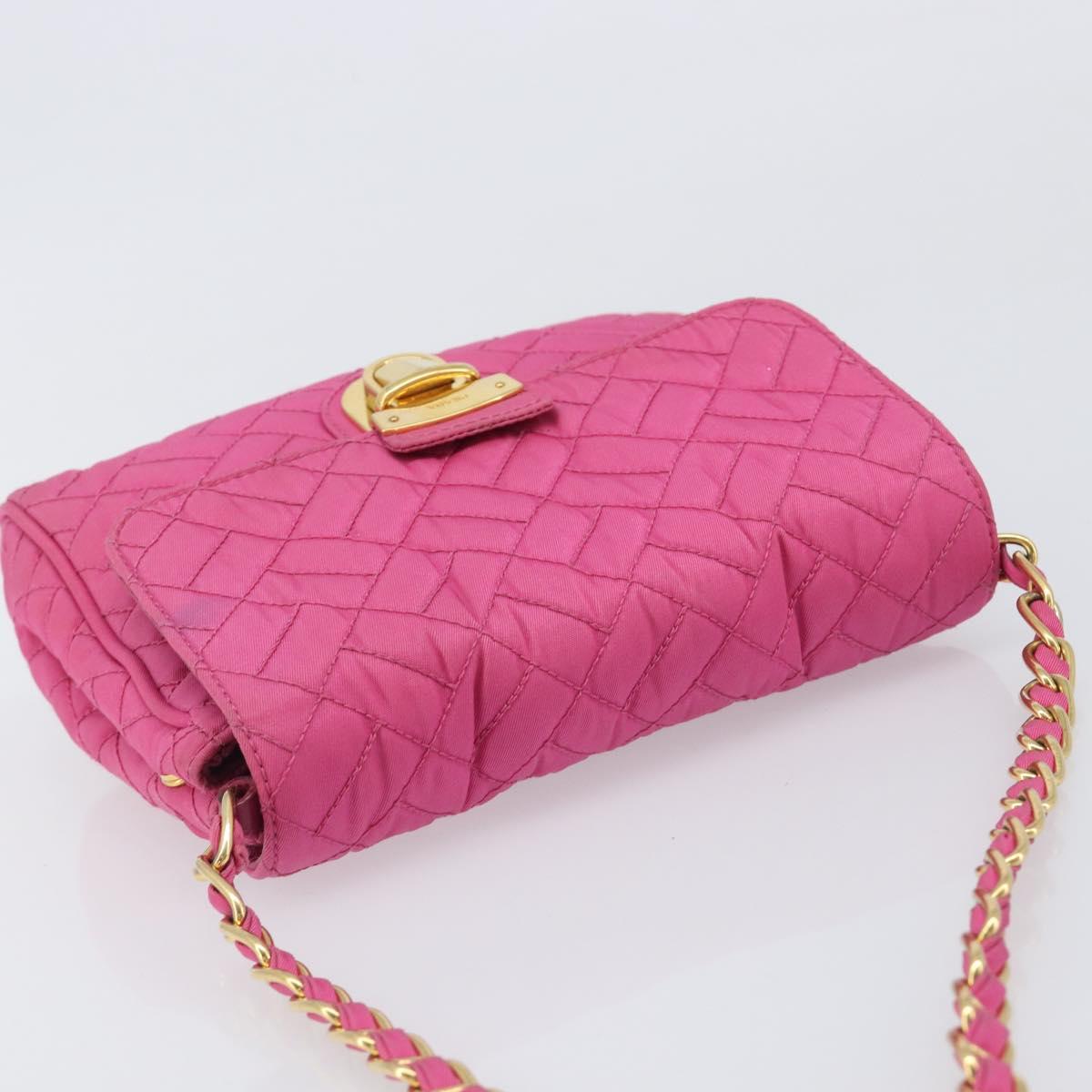 PRADA Chain Shoulder Bag Nylon Pink Gold Tone Auth 207772A