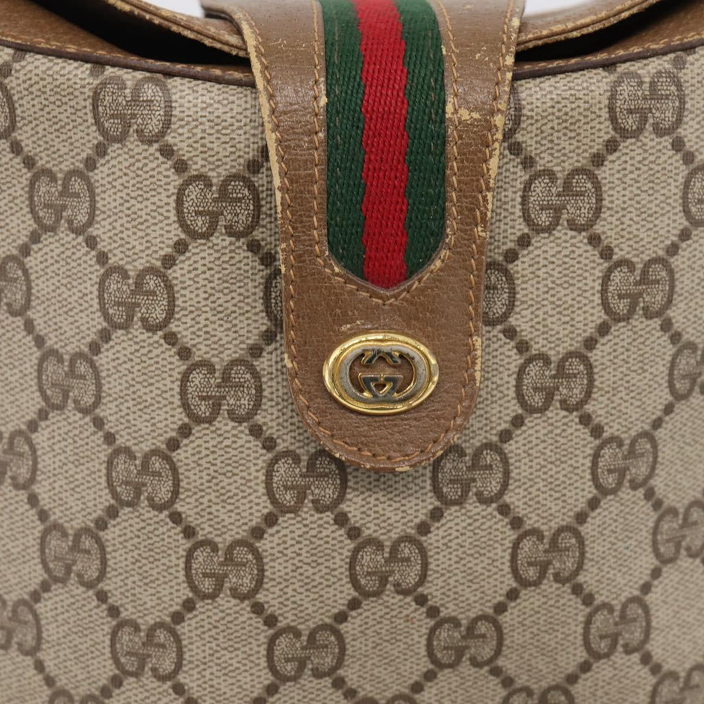 GUCCI GG Supreme Web Sherry Line Bag PVC Beige Gold 904 02 081 Auth 207855