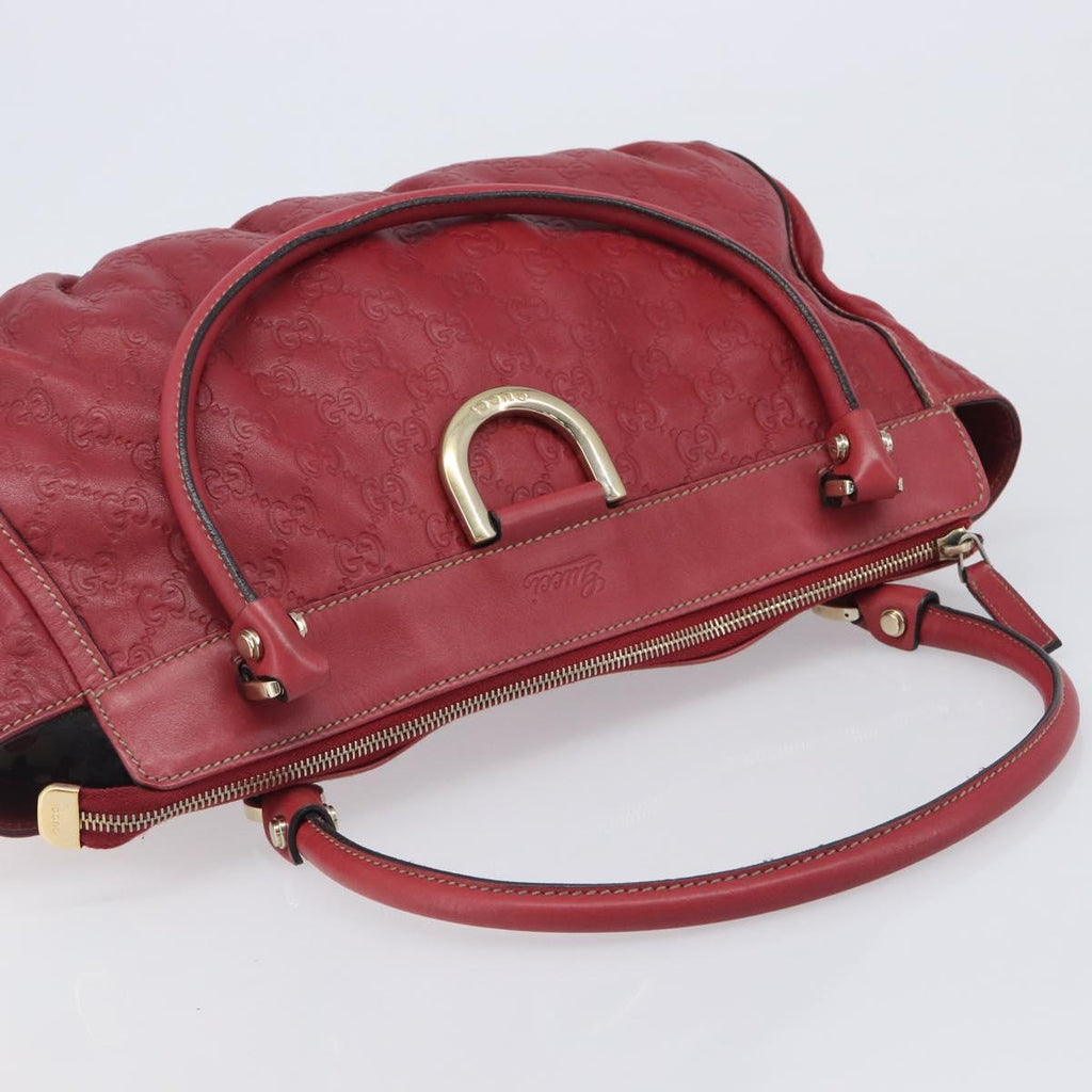 GUCCI GG Canvas Guccissima Abbey Hand Bag Leather Red Gold 189831 Auth 208023A