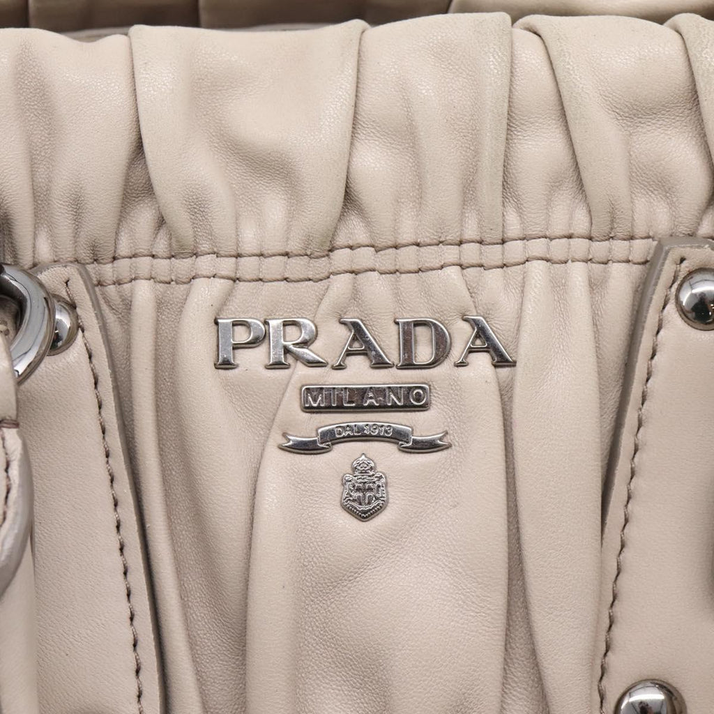 PRADA Gathered Hand Bag Leather 2way Gray Silver Auth 208024V