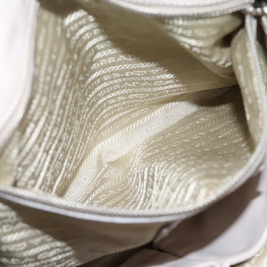 PRADA Gathered Hand Bag Leather 2way Gray Silver Auth 208024V