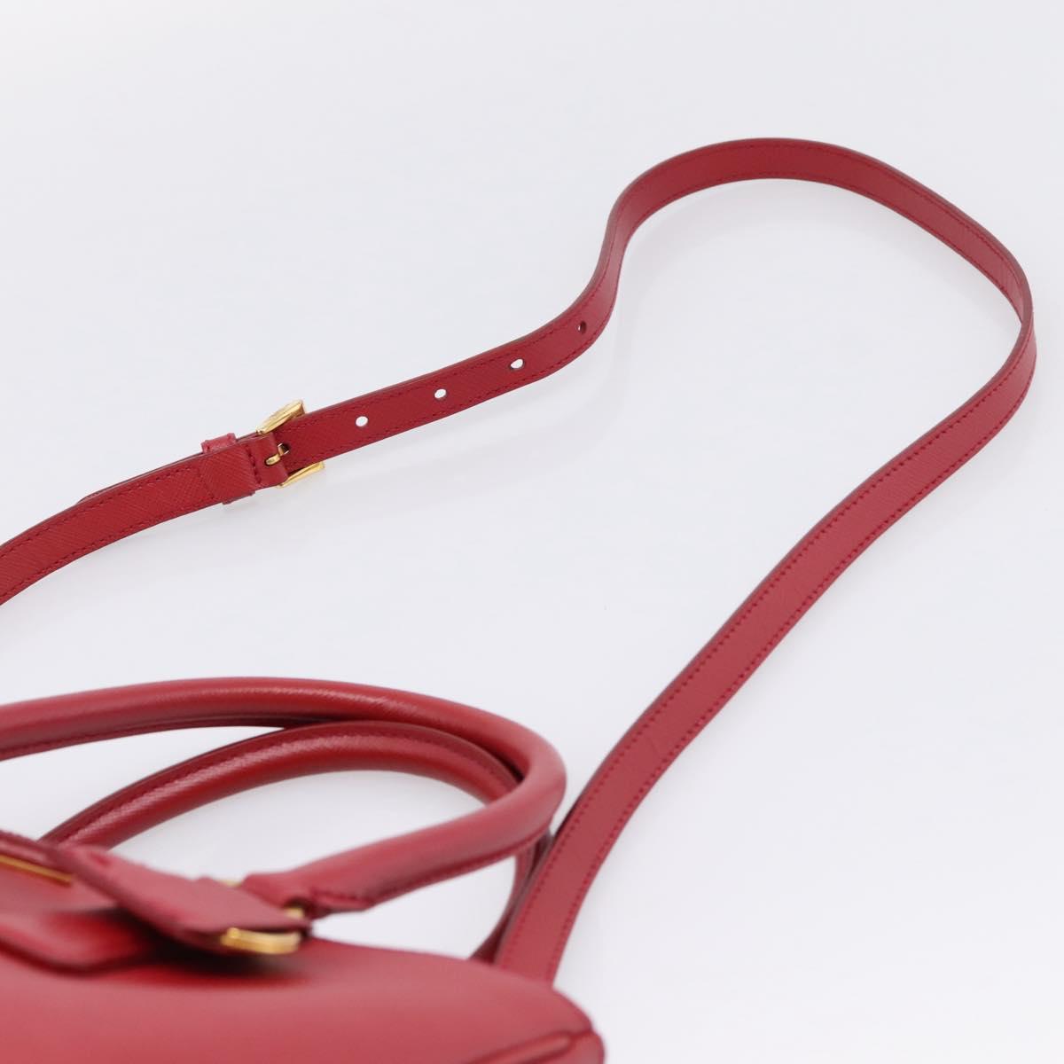 PRADA Galleria Hand Bag Saffiano 2way Red Gold Auth 208039