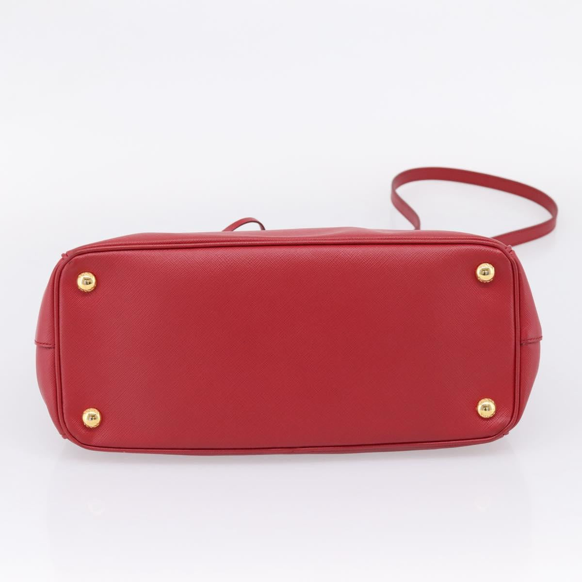 PRADA Galleria Hand Bag Saffiano 2way Red Gold Auth 208039