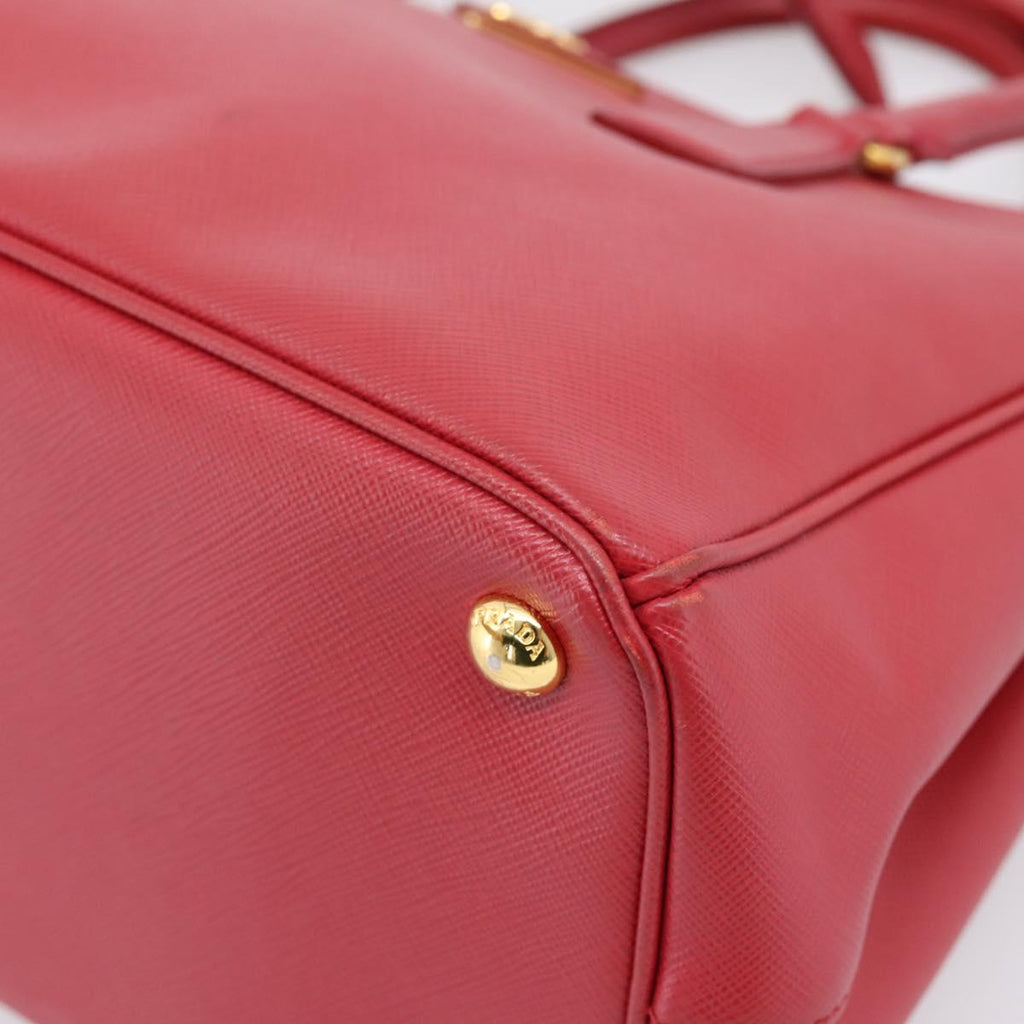 PRADA Galleria Hand Bag Saffiano 2way Red Gold Auth 208039