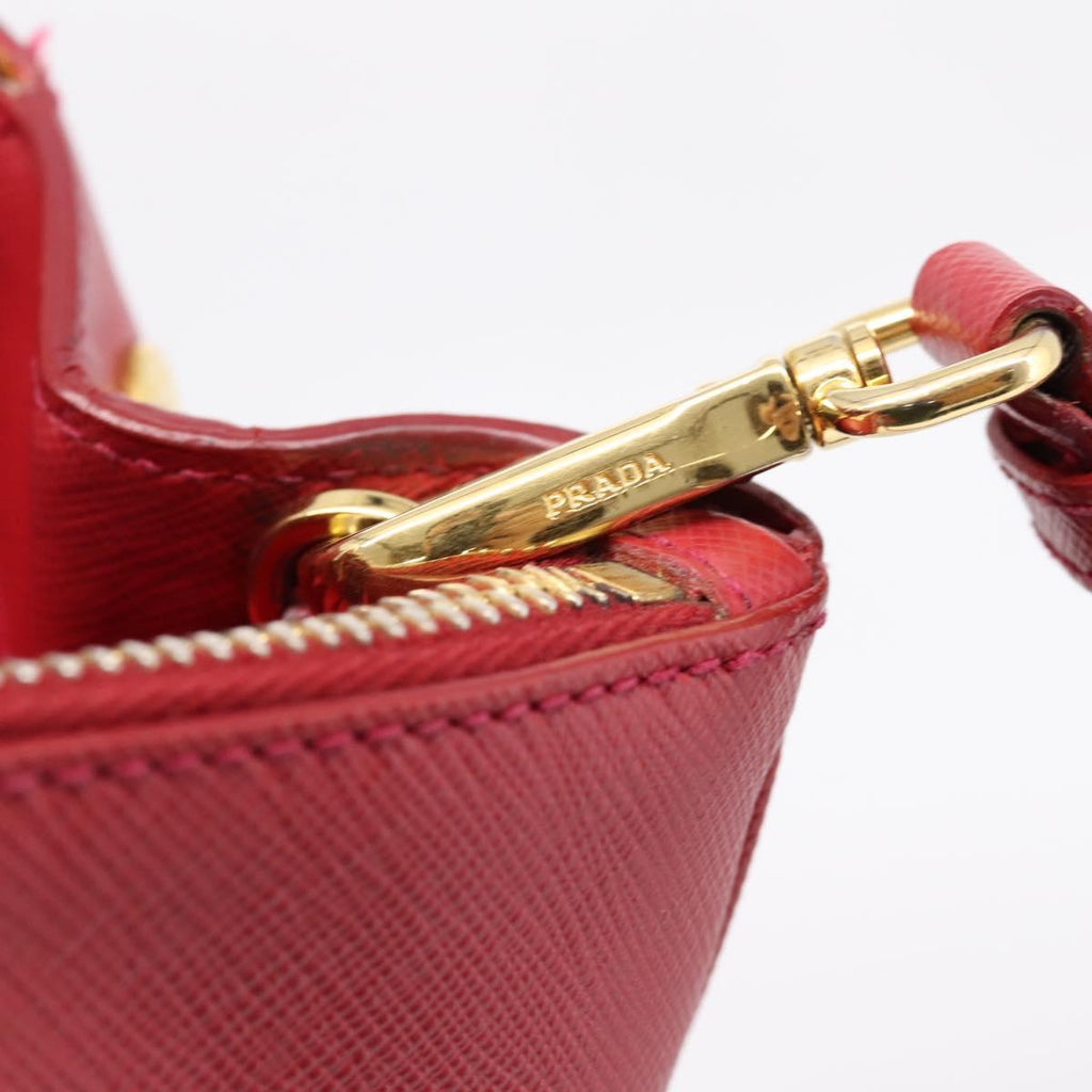 PRADA Galleria Hand Bag Saffiano 2way Red Gold Auth 208039
