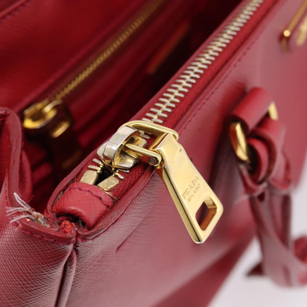 PRADA Galleria Hand Bag Saffiano 2way Red Gold Auth 208039