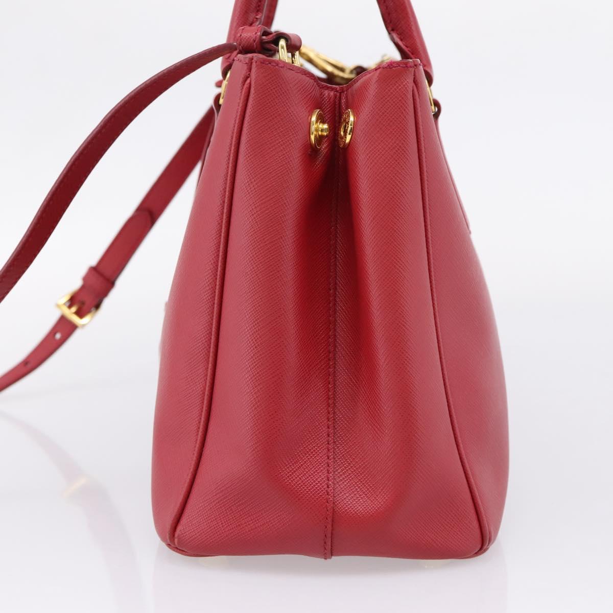 PRADA Galleria Hand Bag Saffiano 2way Red Gold Auth 208039