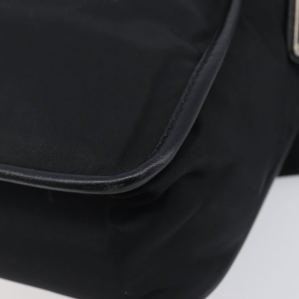 PRADA Shoulder Bag Nylon Black Silver Auth 208041A