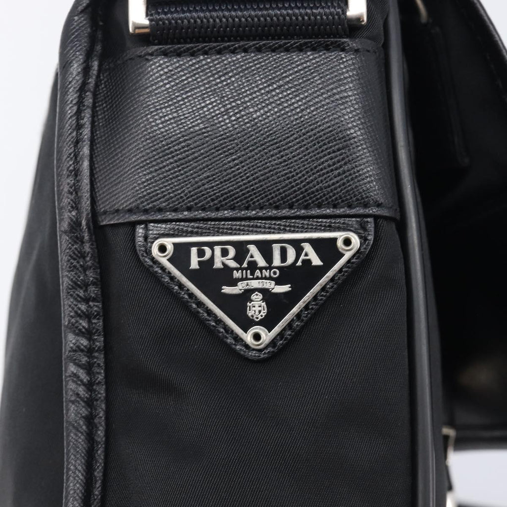 PRADA Shoulder Bag Nylon Black Silver Auth 208041A