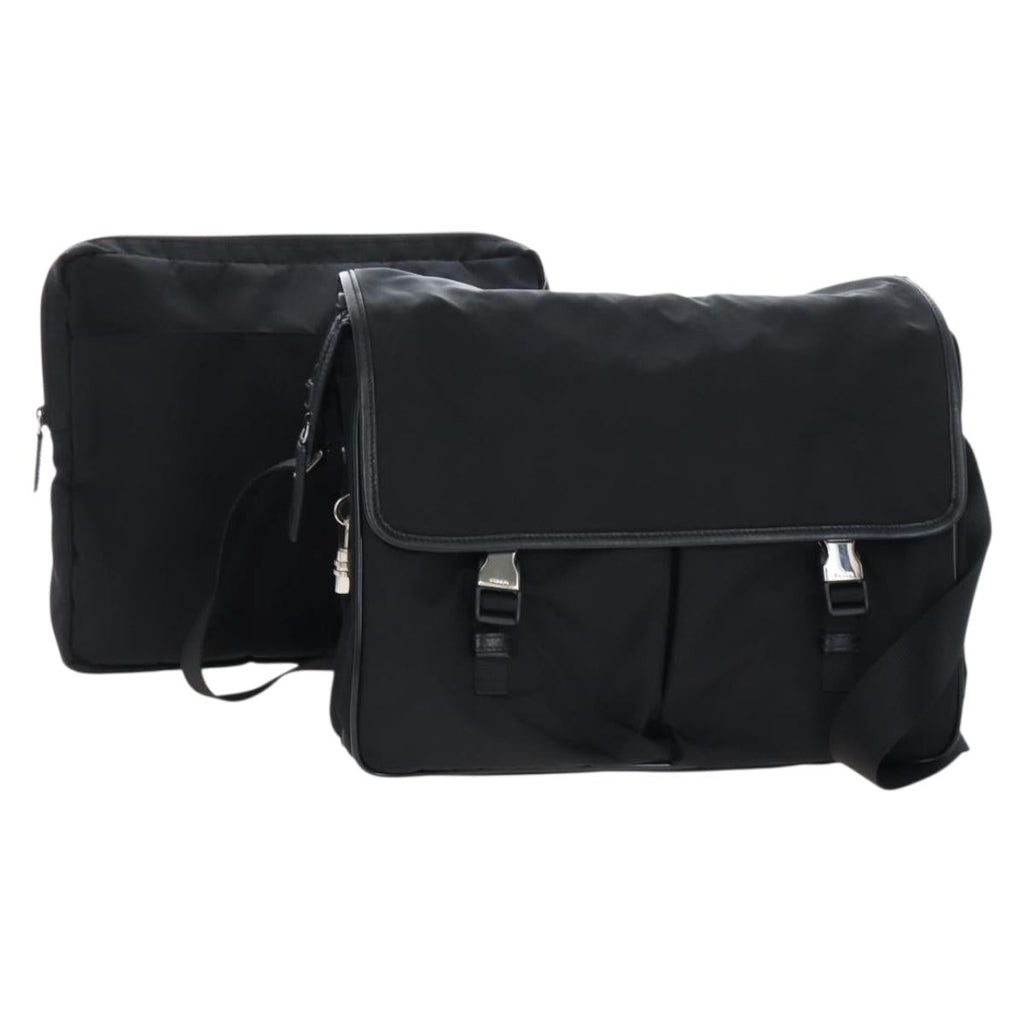 PRADA Shoulder Bag Nylon Black Silver Auth 208092V