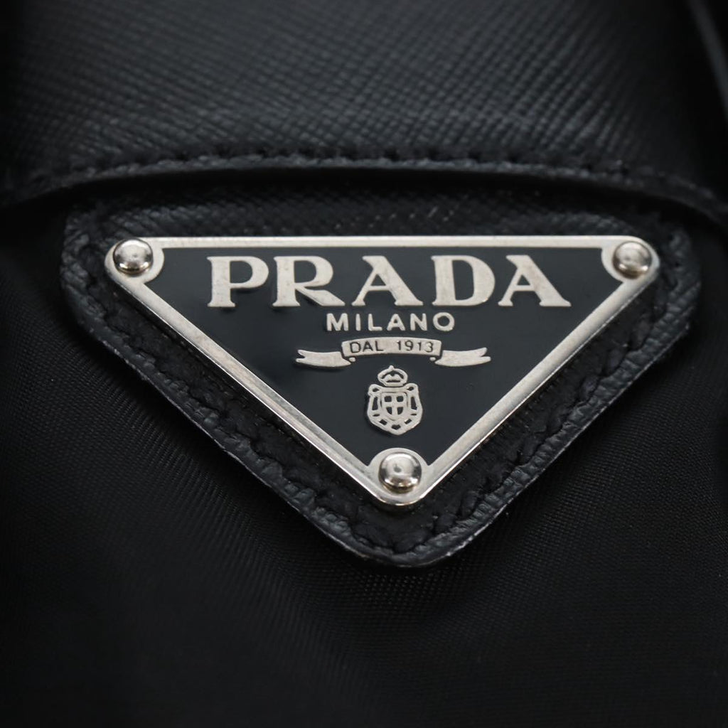 PRADA Shoulder Bag Nylon Black Silver Auth 208092V