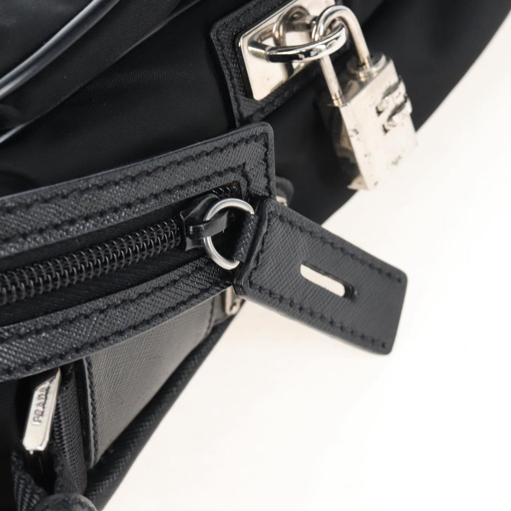 PRADA Shoulder Bag Nylon Black Silver Auth 208092V