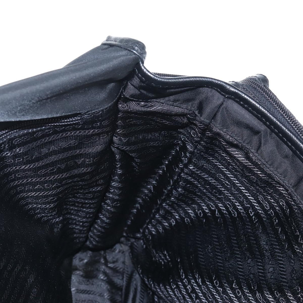 PRADA Shoulder Bag Nylon Black Silver Auth 208092V