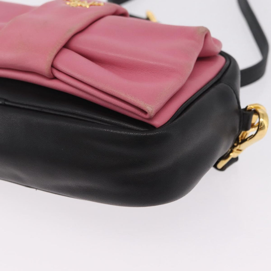 PRADA Ribbon Shoulder Bag Leather Black Pink Auth 208264A