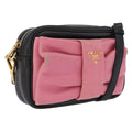 PRADA Ribbon Shoulder Bag Leather Black Pink Auth 208264A