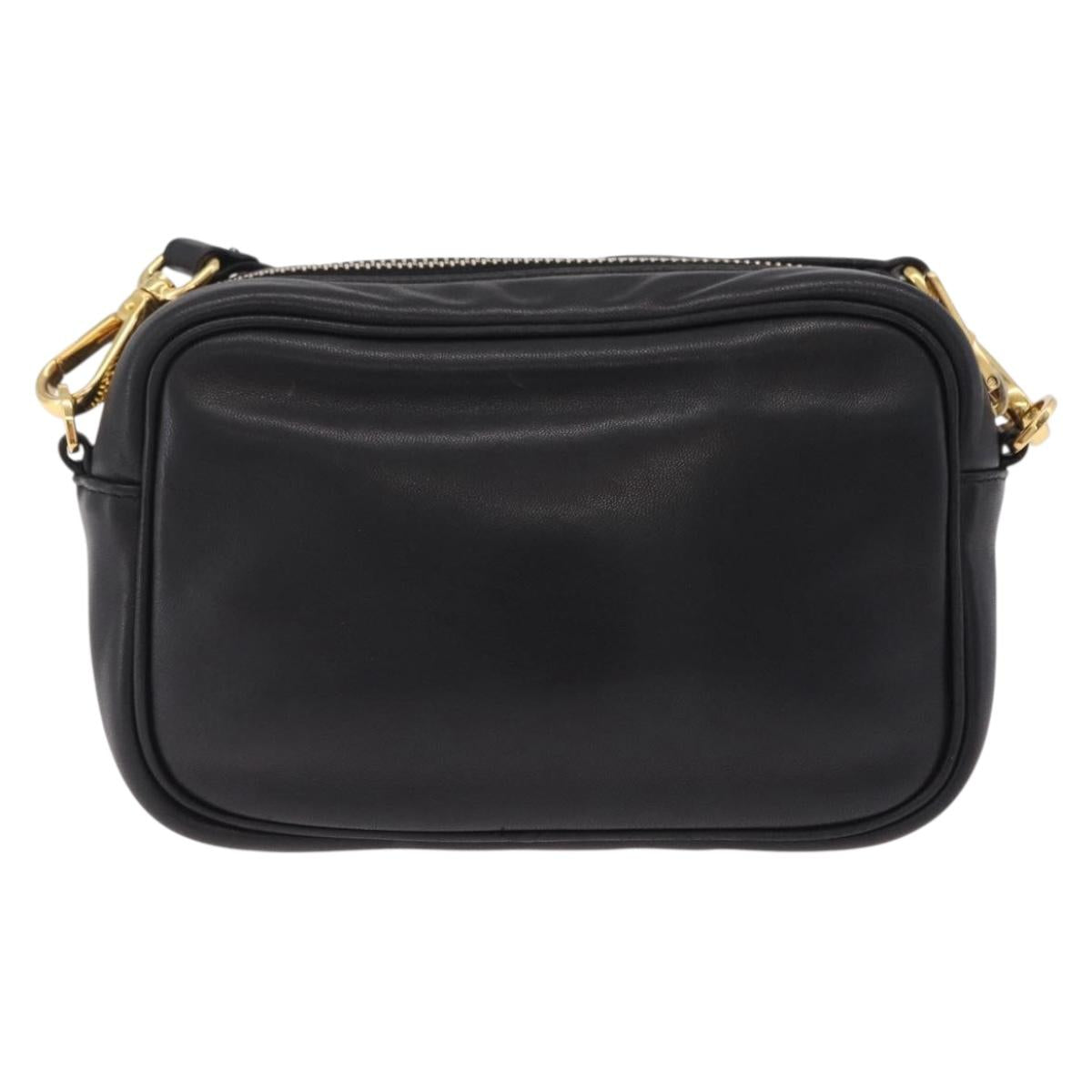 PRADA Ribbon Shoulder Bag Leather Black Pink Auth 208264A
