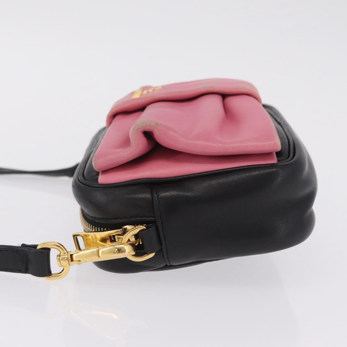 PRADA Ribbon Shoulder Bag Leather Black Pink Auth 208264A