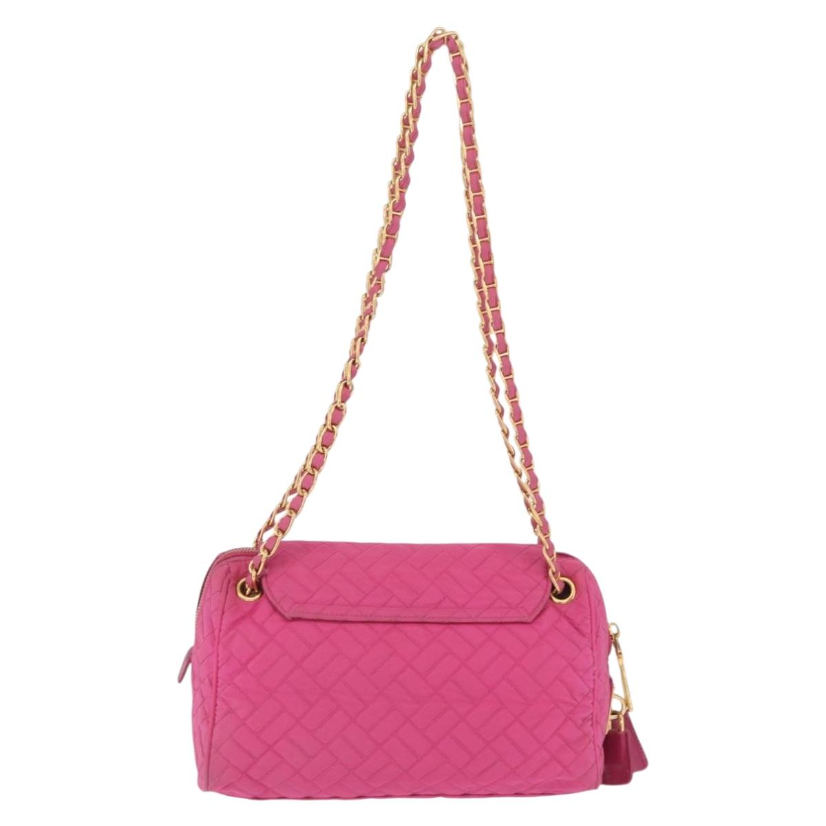 PRADA Chain Shoulder Bag Nylon Pink Gold Auth 208300A
