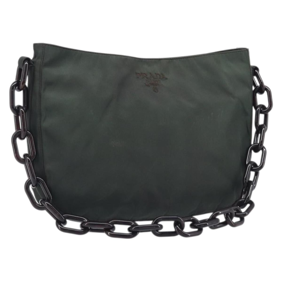 PRADA Chain Shoulder Bag Nylon Green Auth 208438A