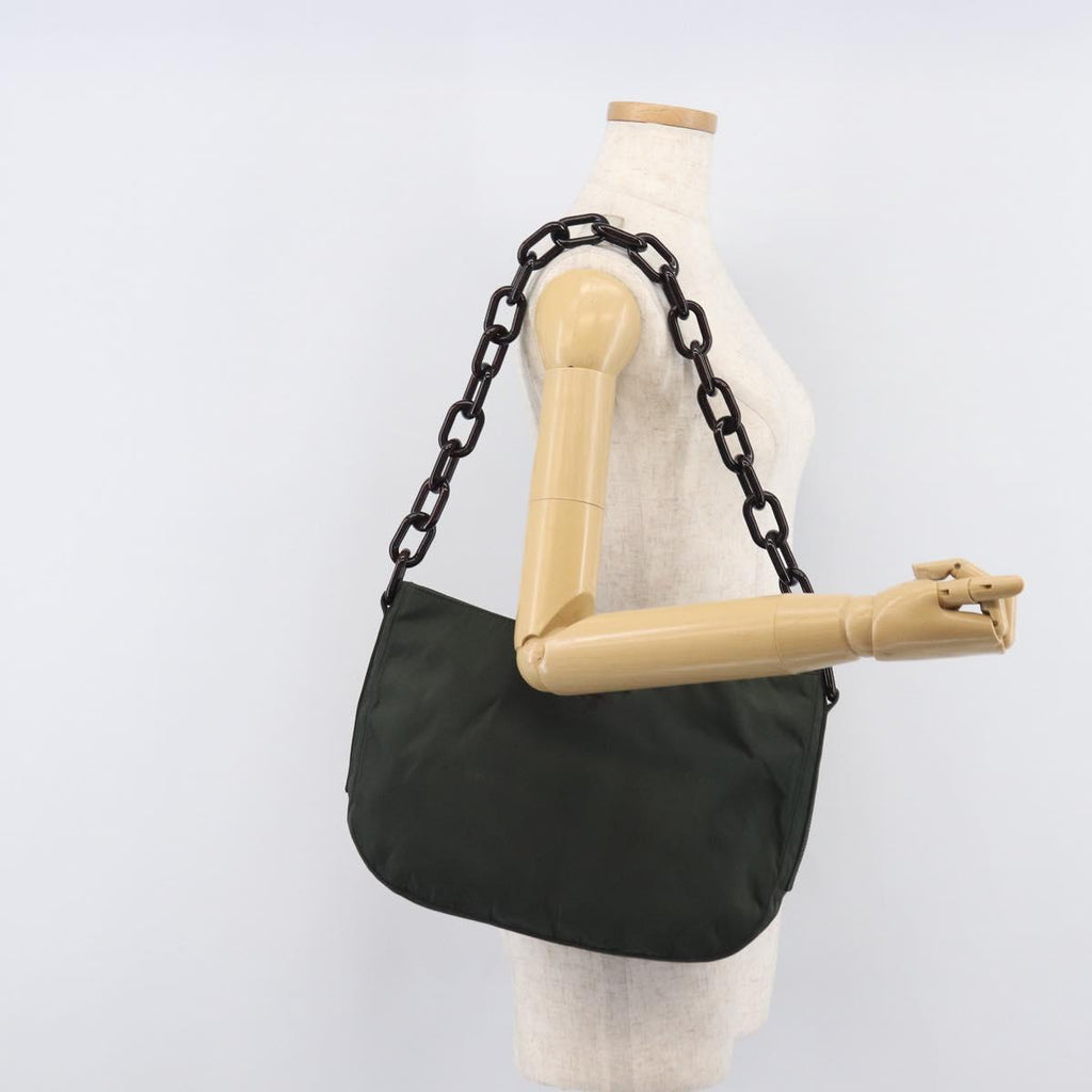 PRADA Chain Shoulder Bag Nylon Green Auth 208438A