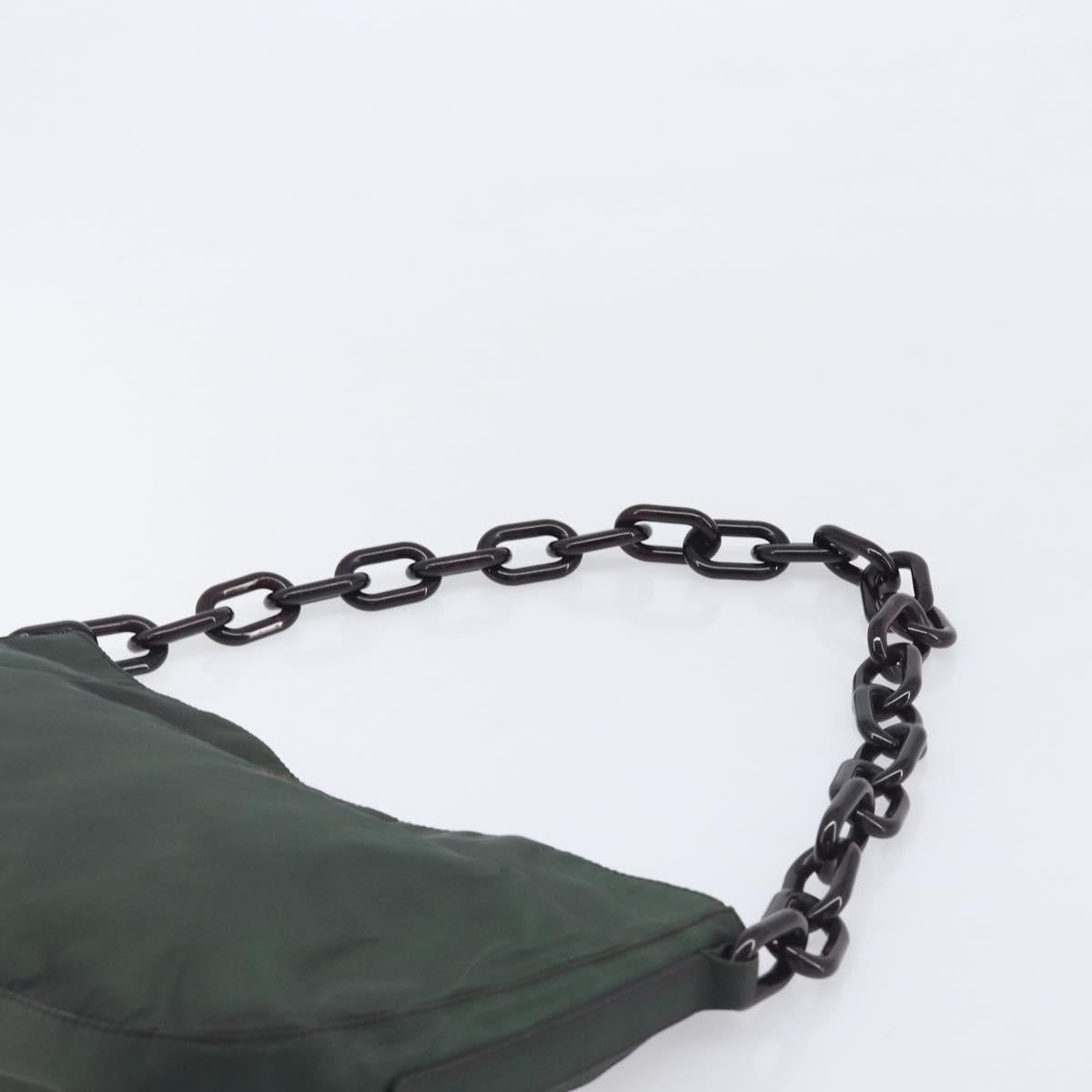 PRADA Chain Shoulder Bag Nylon Green Auth 208438A