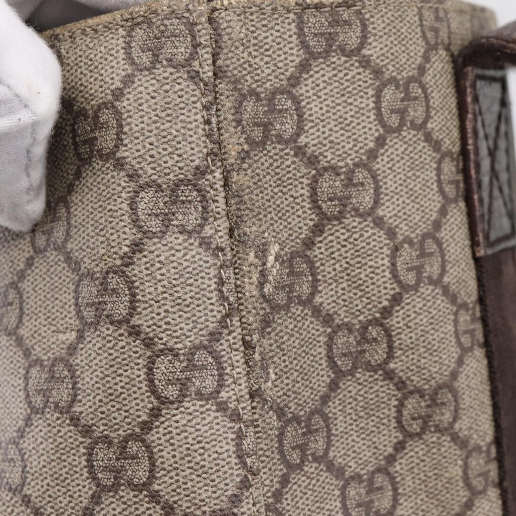 GUCCI GG Supreme Tote Bag PVC Beige Silver 141976 Auth 208730