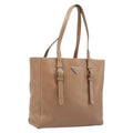 PRADA Tote Bag Leather Beige Silver Auth 208753V
