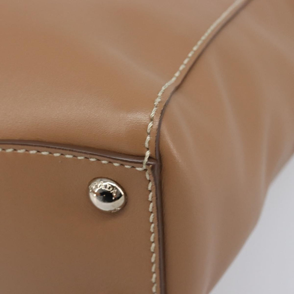 PRADA Tote Bag Leather Beige Silver Auth 208753V